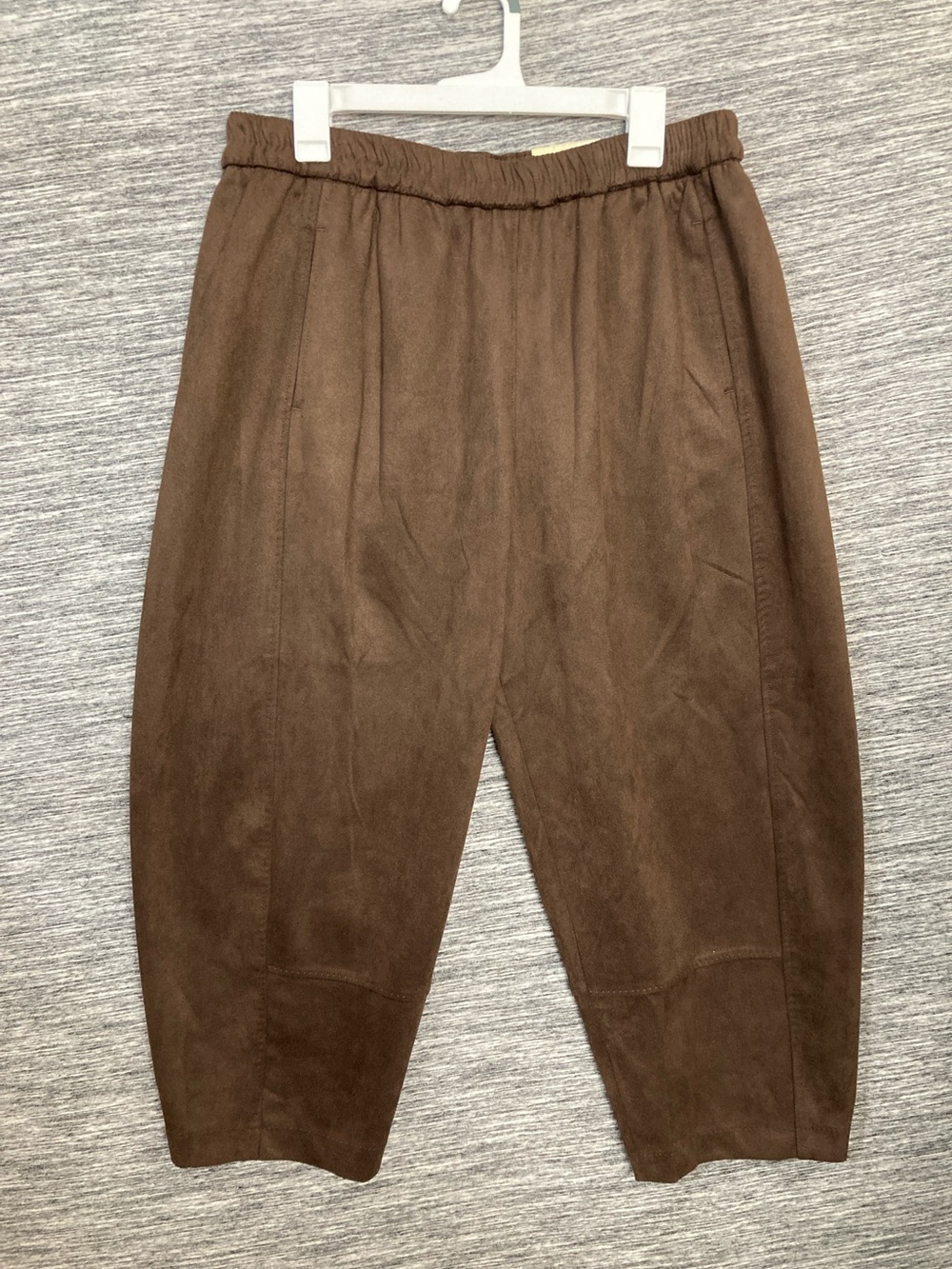 Max Studio Brown Elastic-Waist Faux Suede Barrel Tapered Pants - Picture 3 of 7